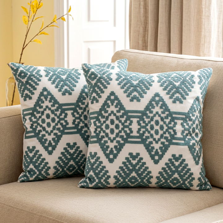 Set 2 coussins bleu 45x45cm modèle 3
