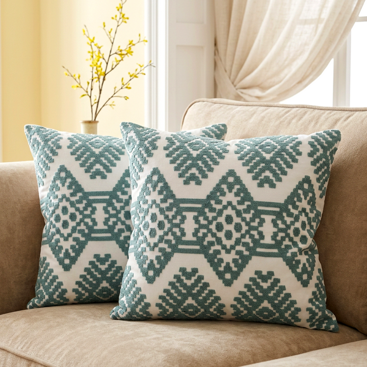 Set 2 coussins bleu 45x45cm modèle 3