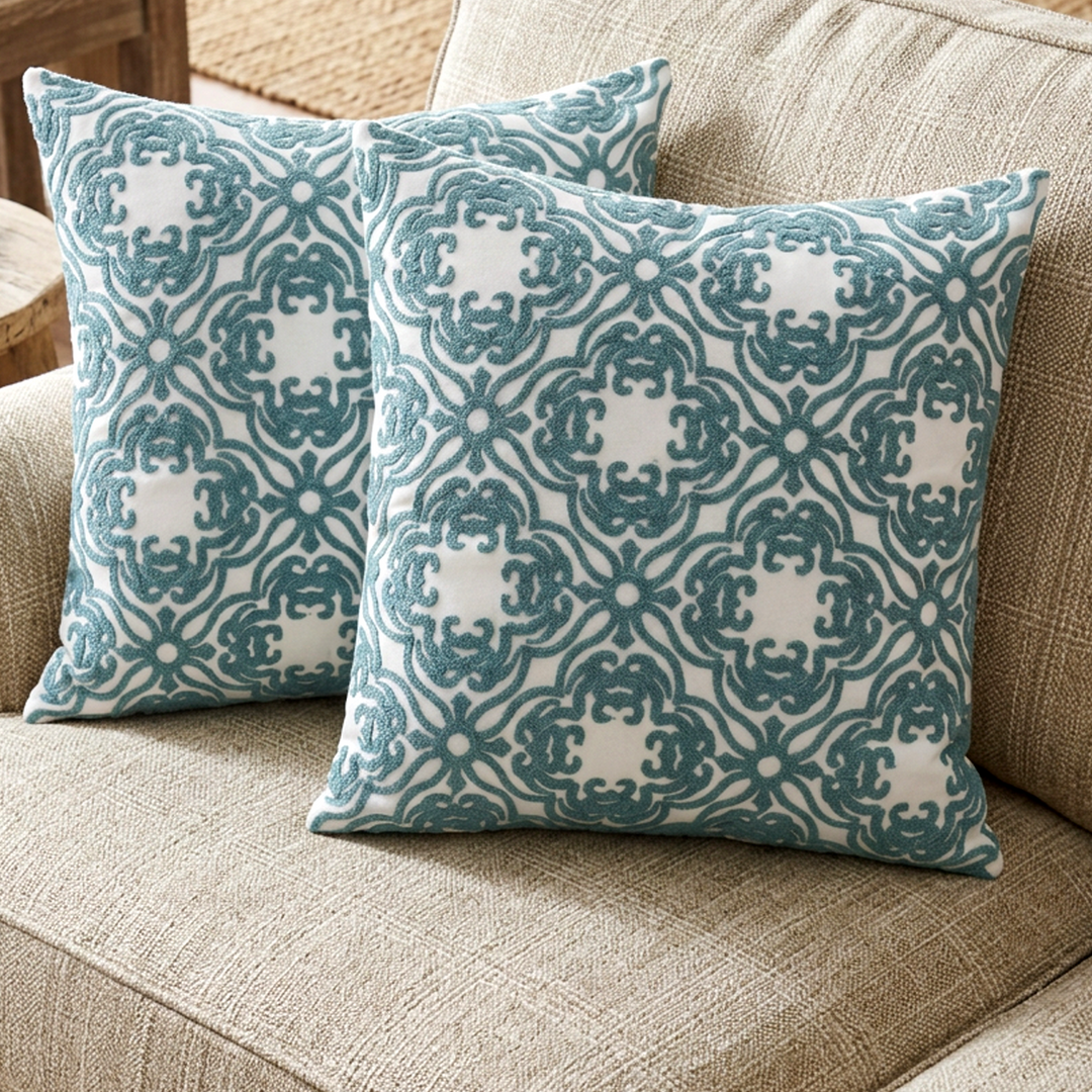 Set 2 coussins bleu 45x45cm modèle 2