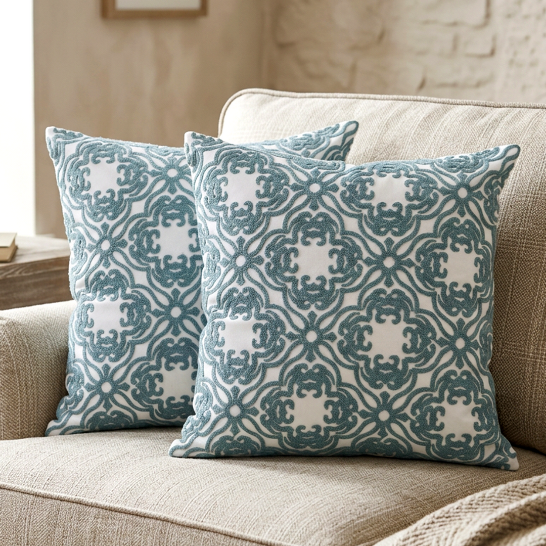 Set 2 coussins bleu 45x45cm modèle 2