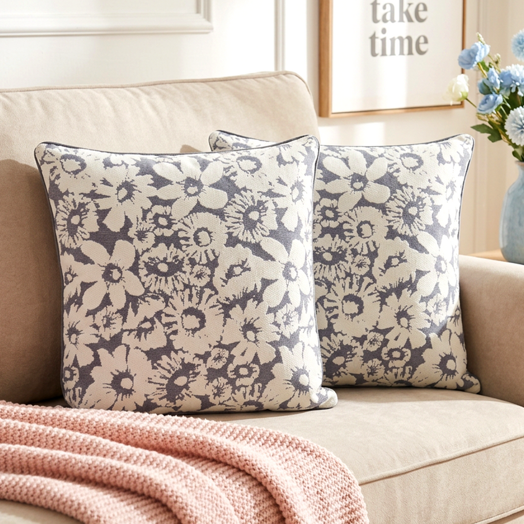 Set 2 coussins fleur bleu 45x45cm