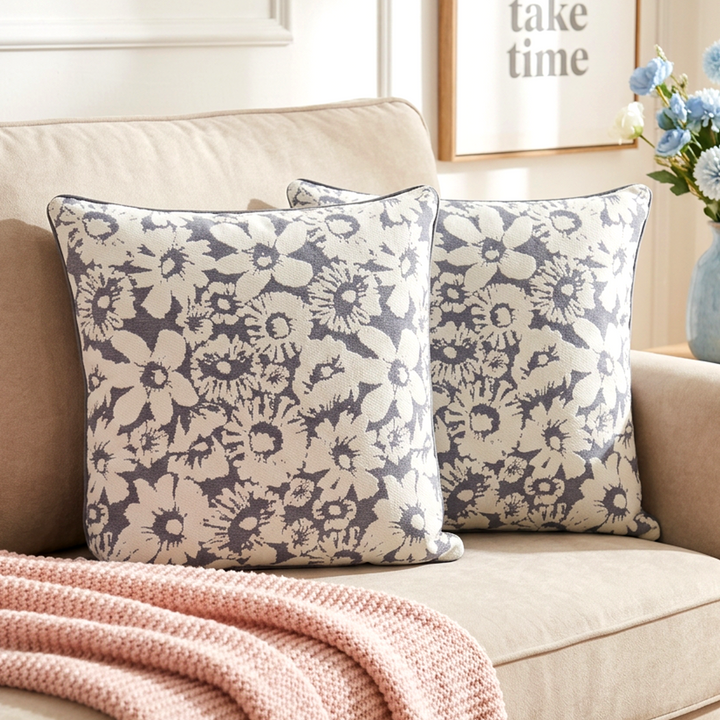 Set 2 coussins fleur bleu 45x45cm