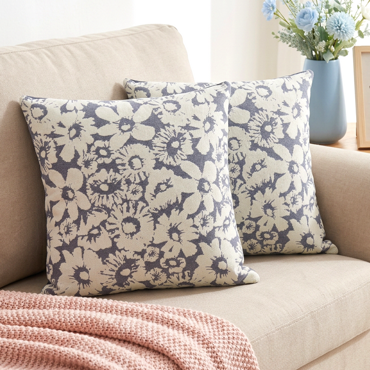 Set 2 coussins fleur bleu 45x45cm