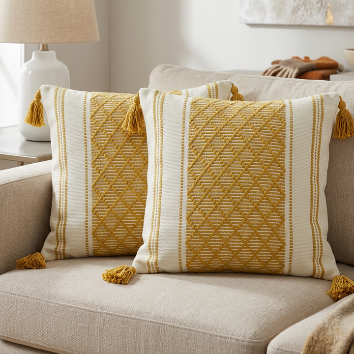 Set 2 coussins jaune 45x45cm modèle 1