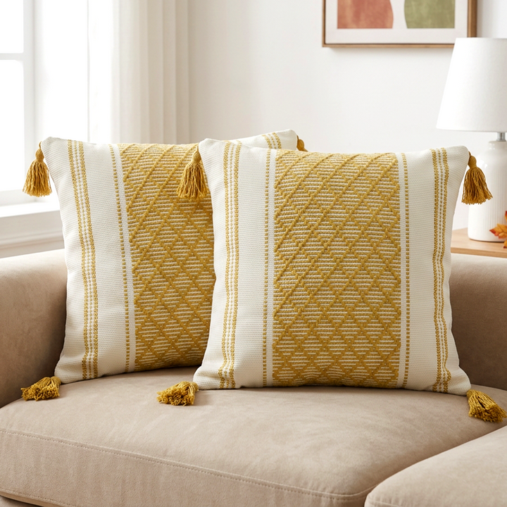 Set 2 coussins jaune 45x45cm modèle 1