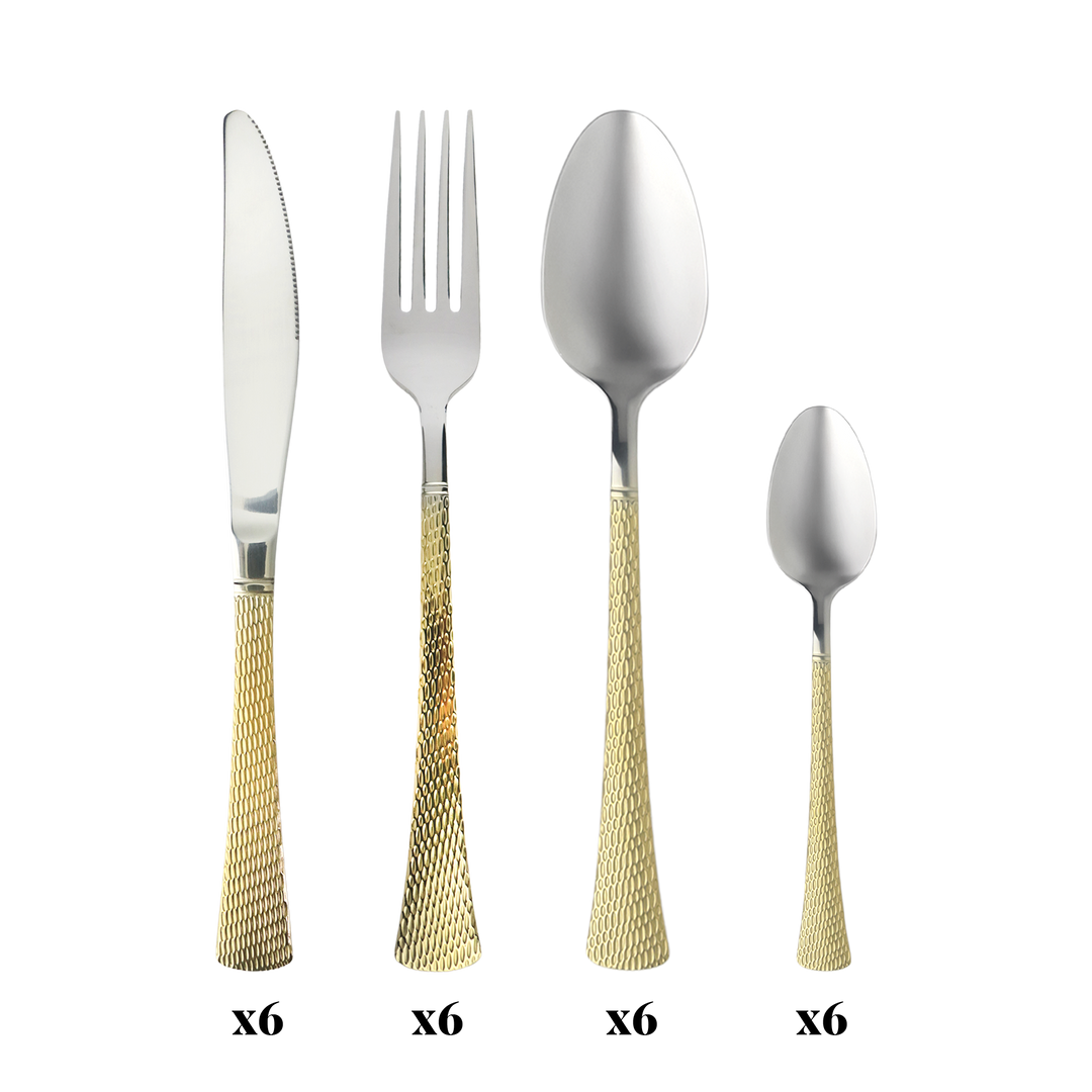 Couvert de table argentés et dorés 24pcs