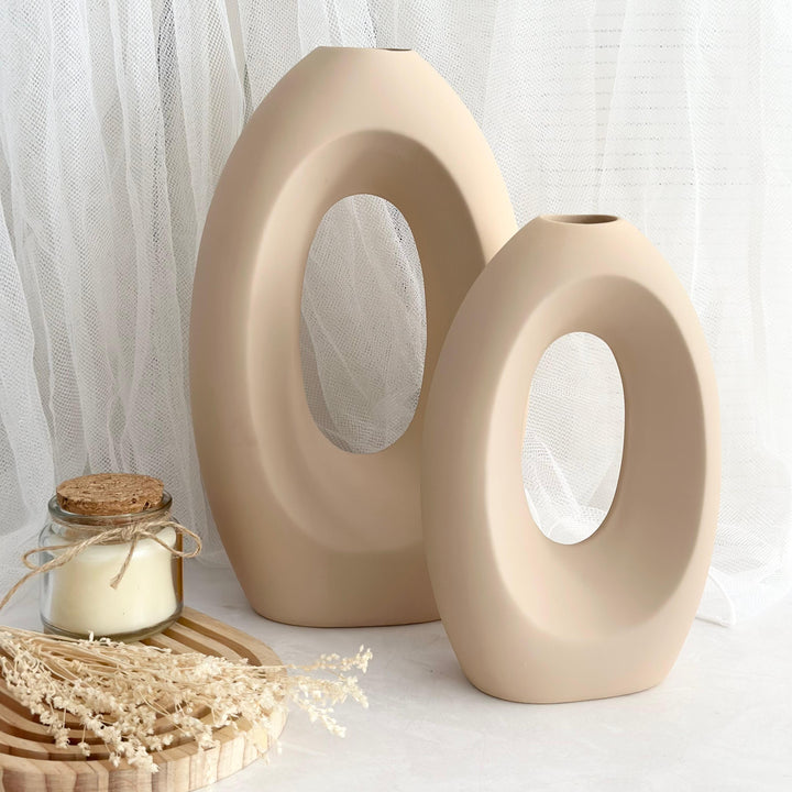 Vase en céramique beige 20x13cm