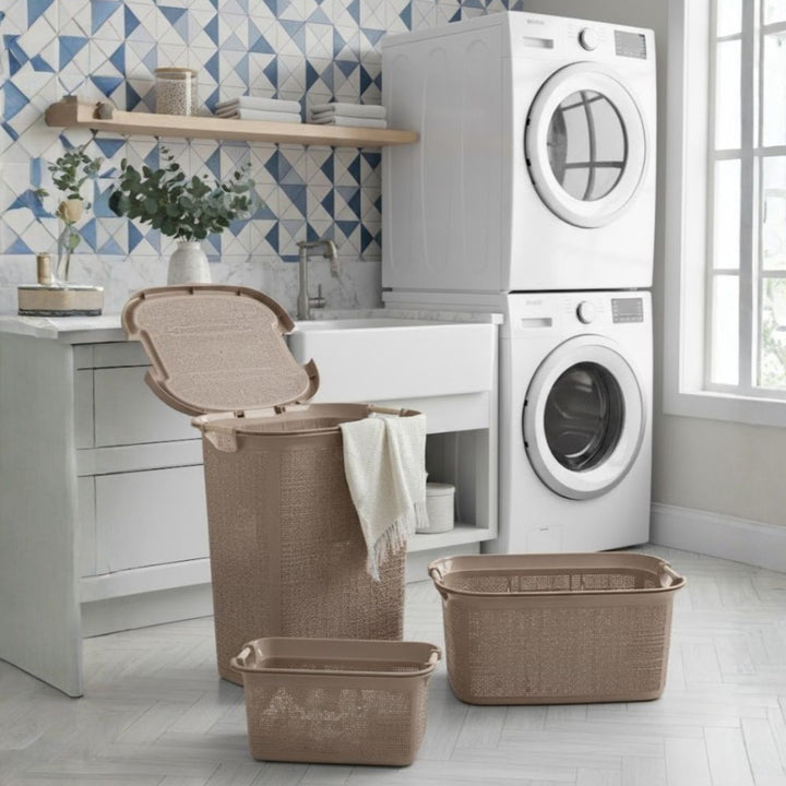 Set 3 paniers à linge en plastique 60L + 30L + 7L