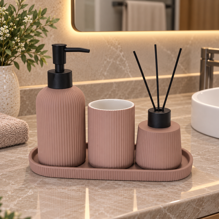 Set 3 Accessoires Salle de Bain + Plateaux en Céramique