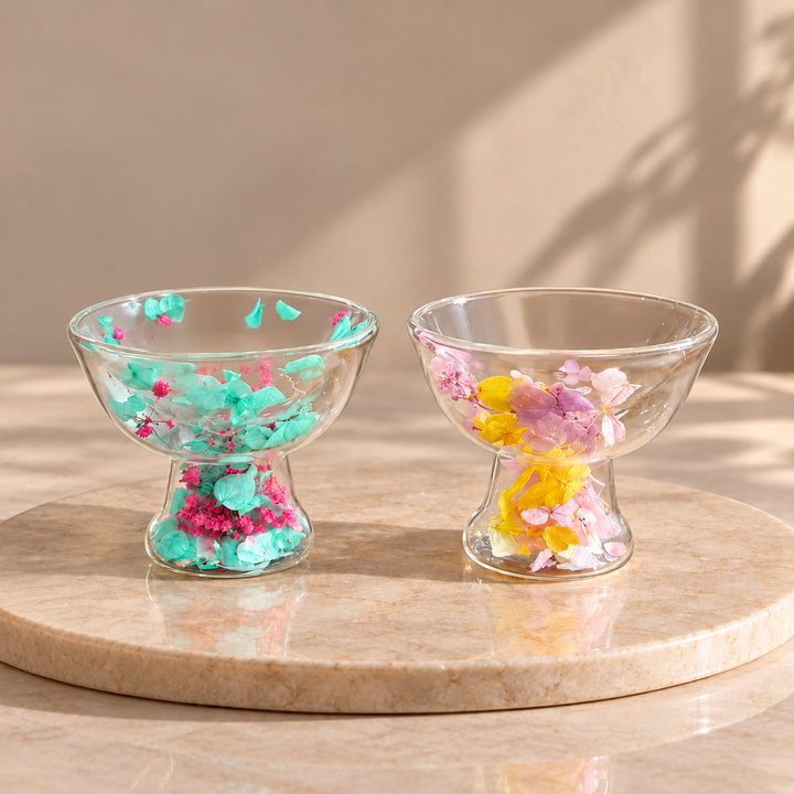 Set 4 coupelles en verre double paroi avec fleurs 150ML