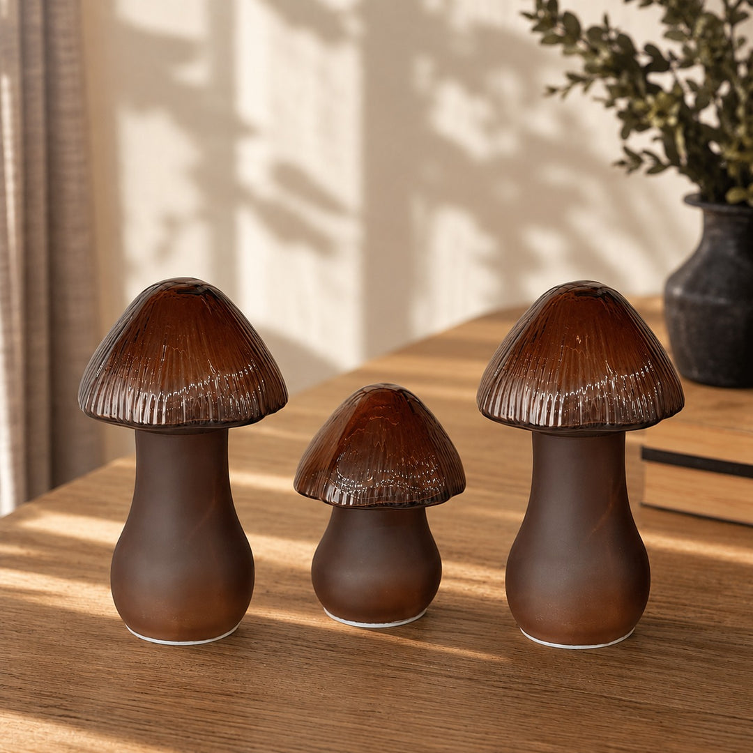 Set 3 lampes champignon en verre 15cm + 2x20cm
