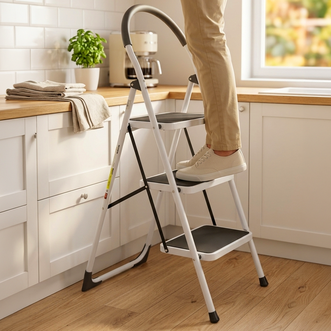 Escabeau 3 marches en métal 46x127cm