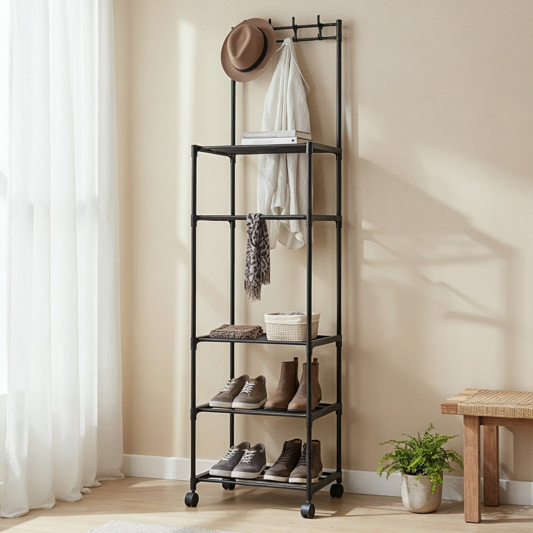 Etagère noir 4 niveaux en plastique 152x41x30cm