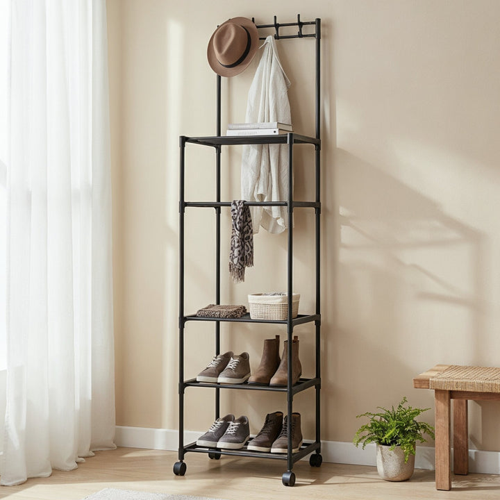 Etagère noir 4 niveaux en plastique 152x41x30cm