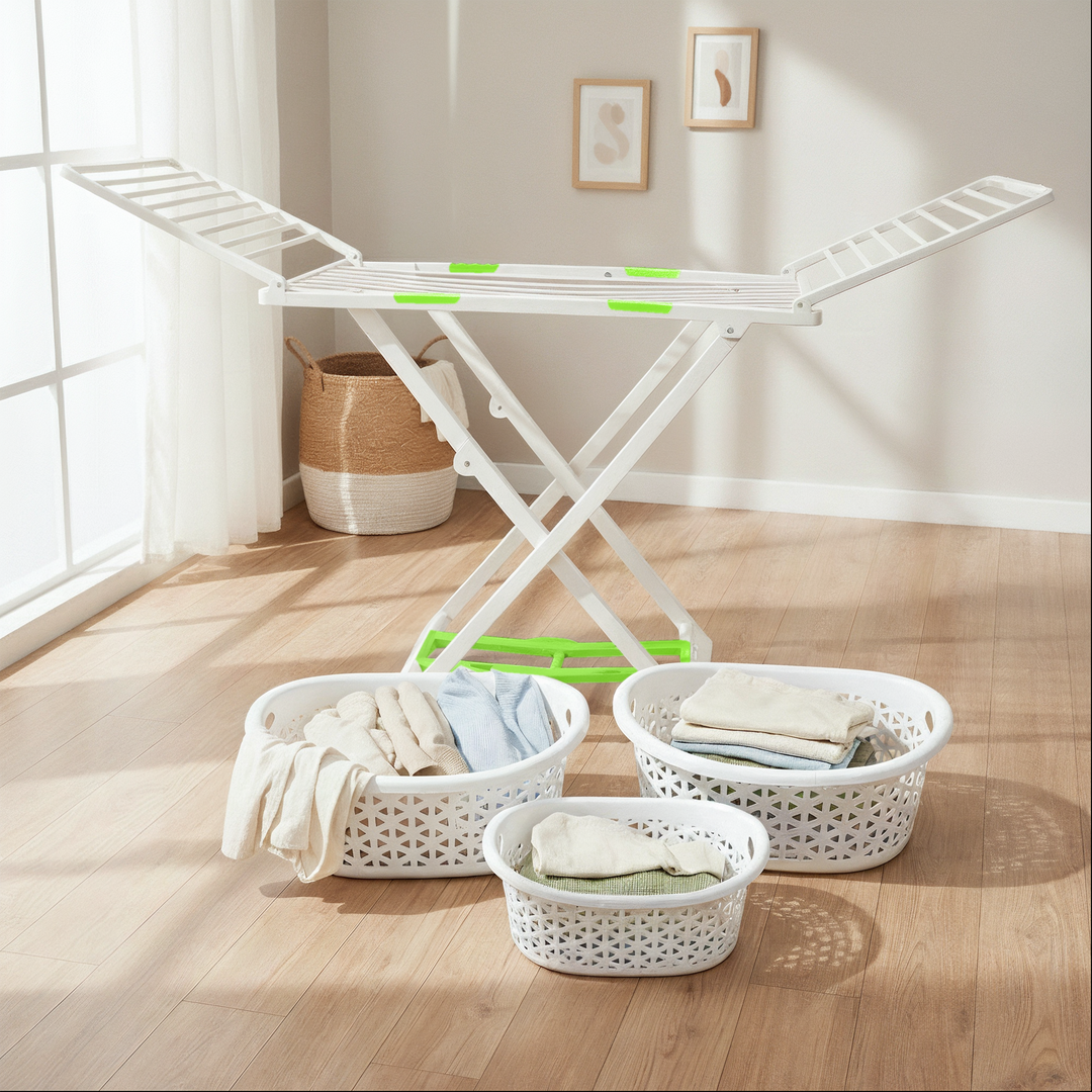 Etendoir en plastique + 3 paniers à linge 44cm + 52cm + 60cm