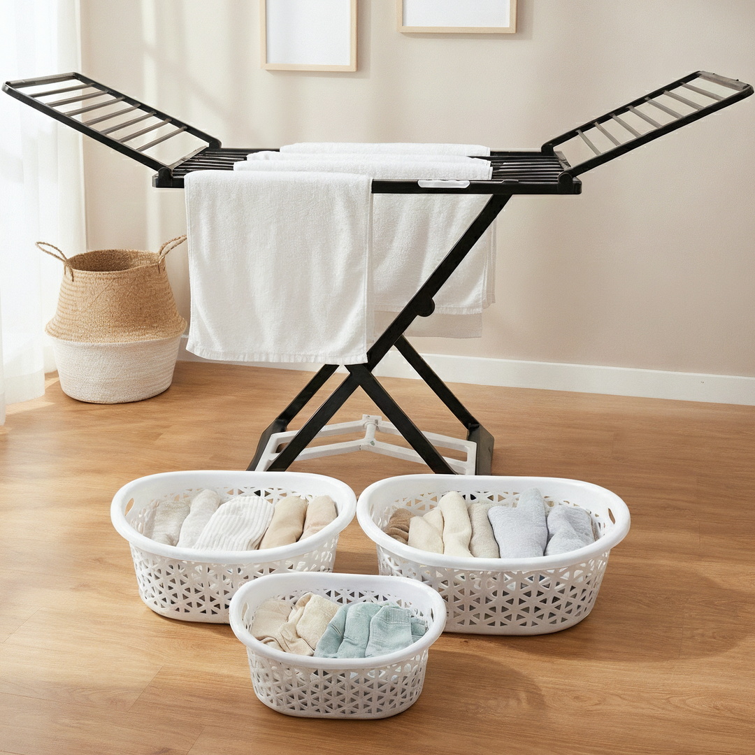 Etendoir en plastique + 3 paniers à linge 44cm + 52cm + 60cm