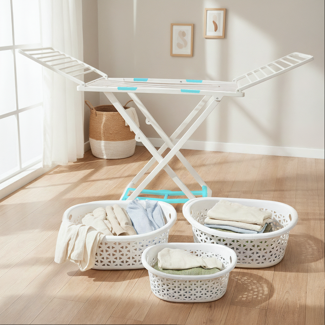 Etendoir en plastique + 3 paniers à linge 44cm + 52cm + 60cm