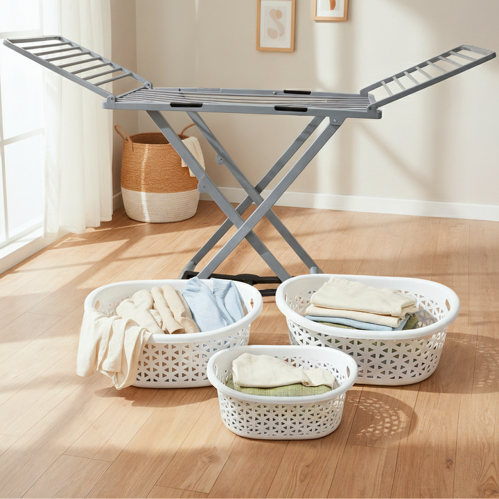 Etendoir en plastique + 3 paniers à linge 44cm + 52cm + 60cm