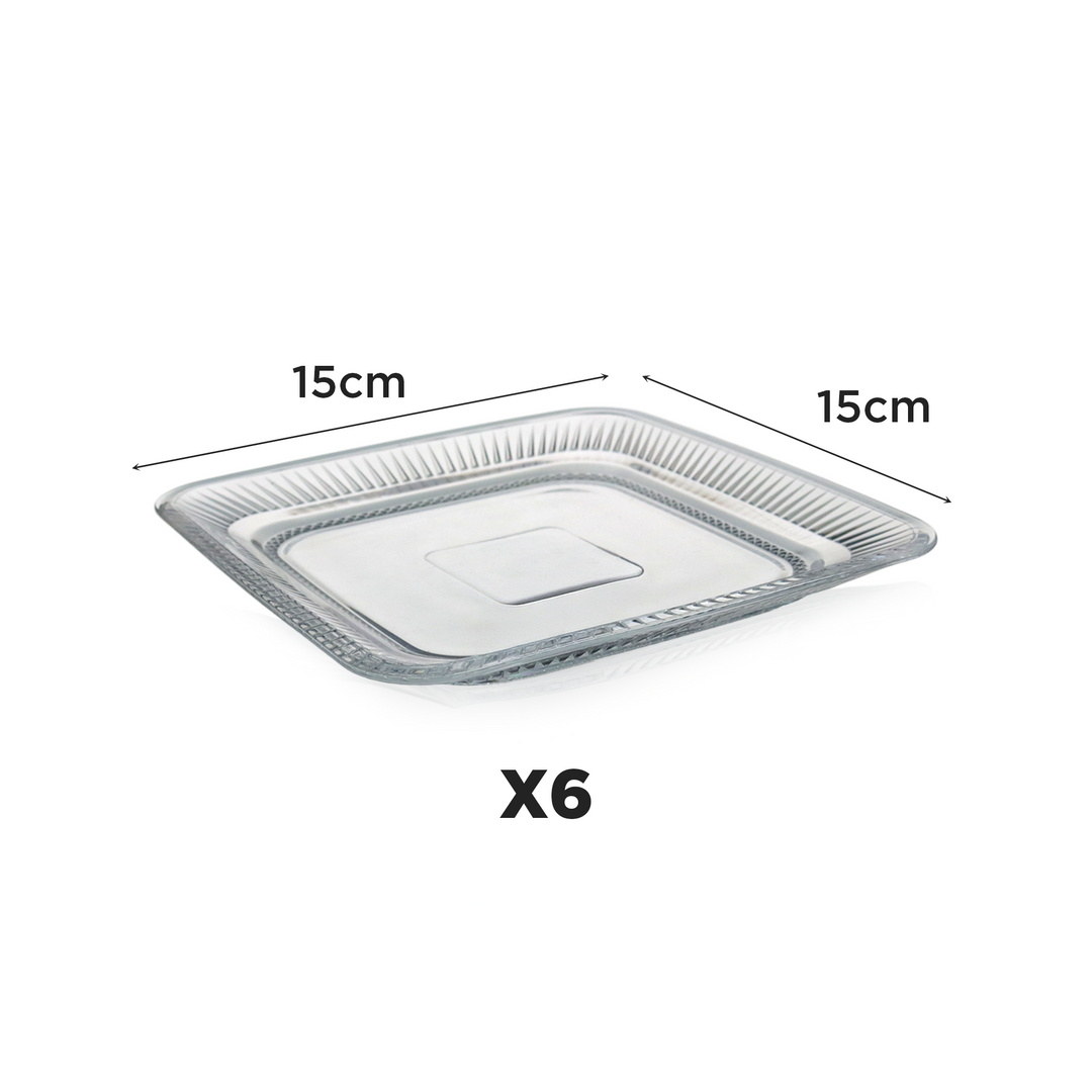 Set 6 assiettes en verre 15cm + 6 ramequins 14x8,5cm