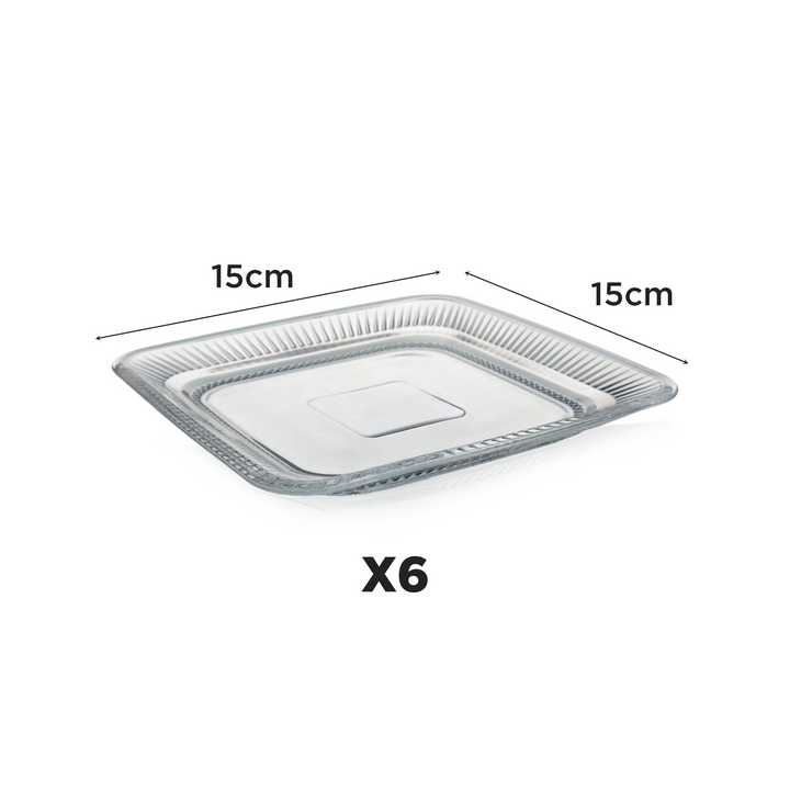 Set 6 assiettes en verre 15cm + 6 ramequins 14x8,5cm