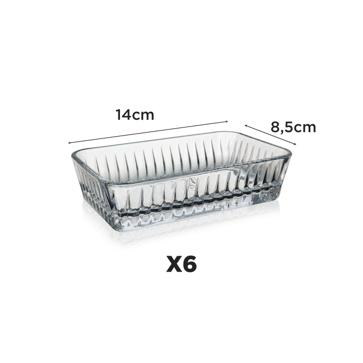 Set 6 assiettes en verre 15cm + 6 ramequins 14x8,5cm
