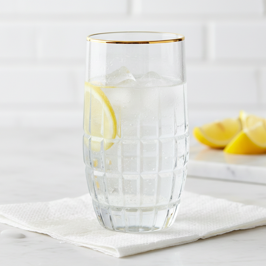 12 verres à eau avec bordure dorée 450ML