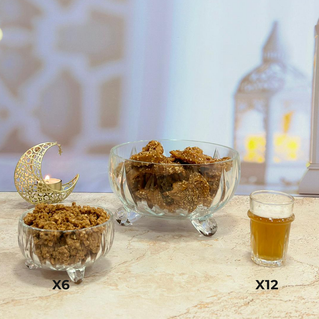 Set saladier 20cm + 6 bols 11,50cm en verre + 12 verres à thé