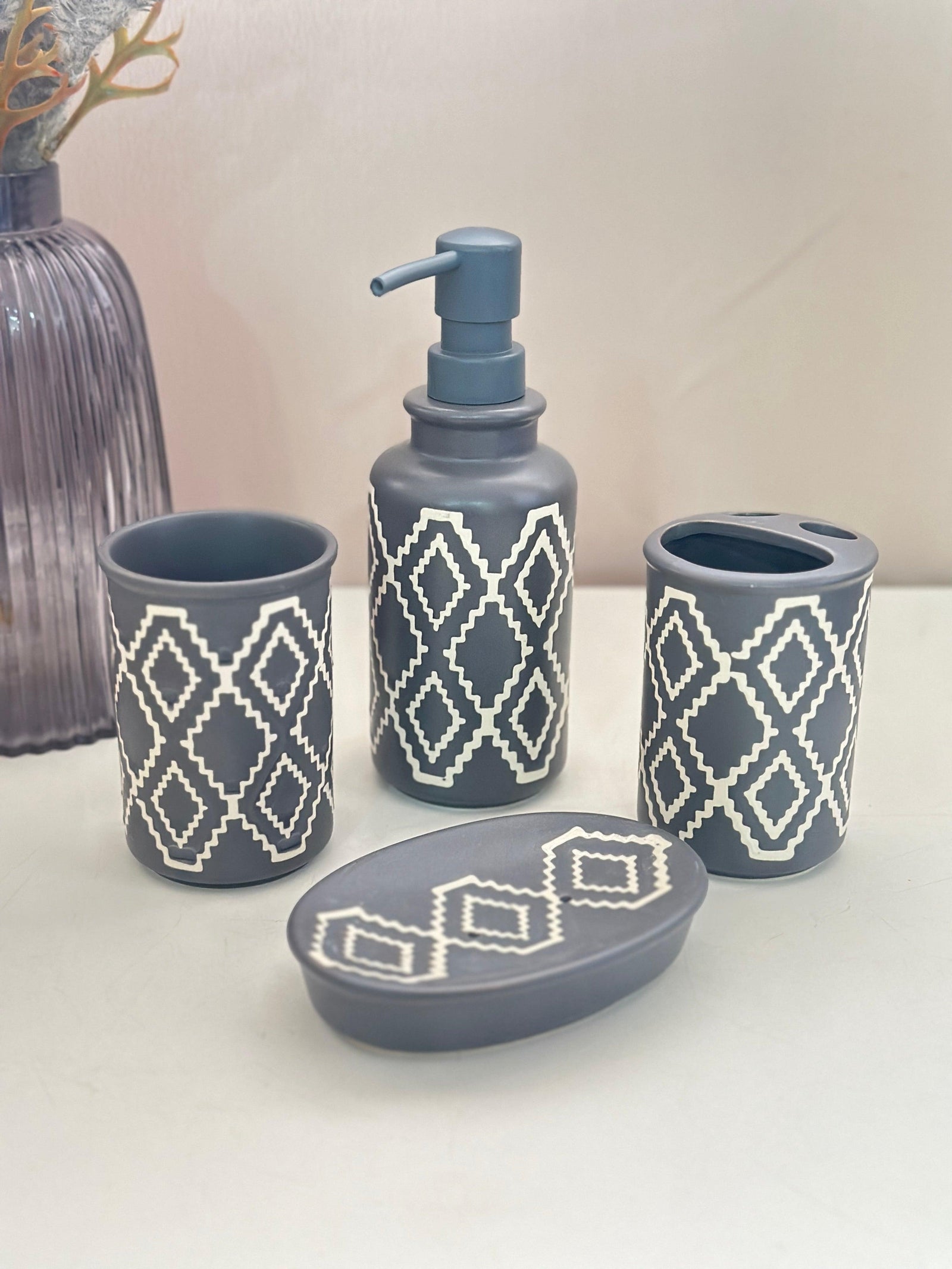 Set accessoires salle de bain en céramique 4pcs - Saga Cuisine
