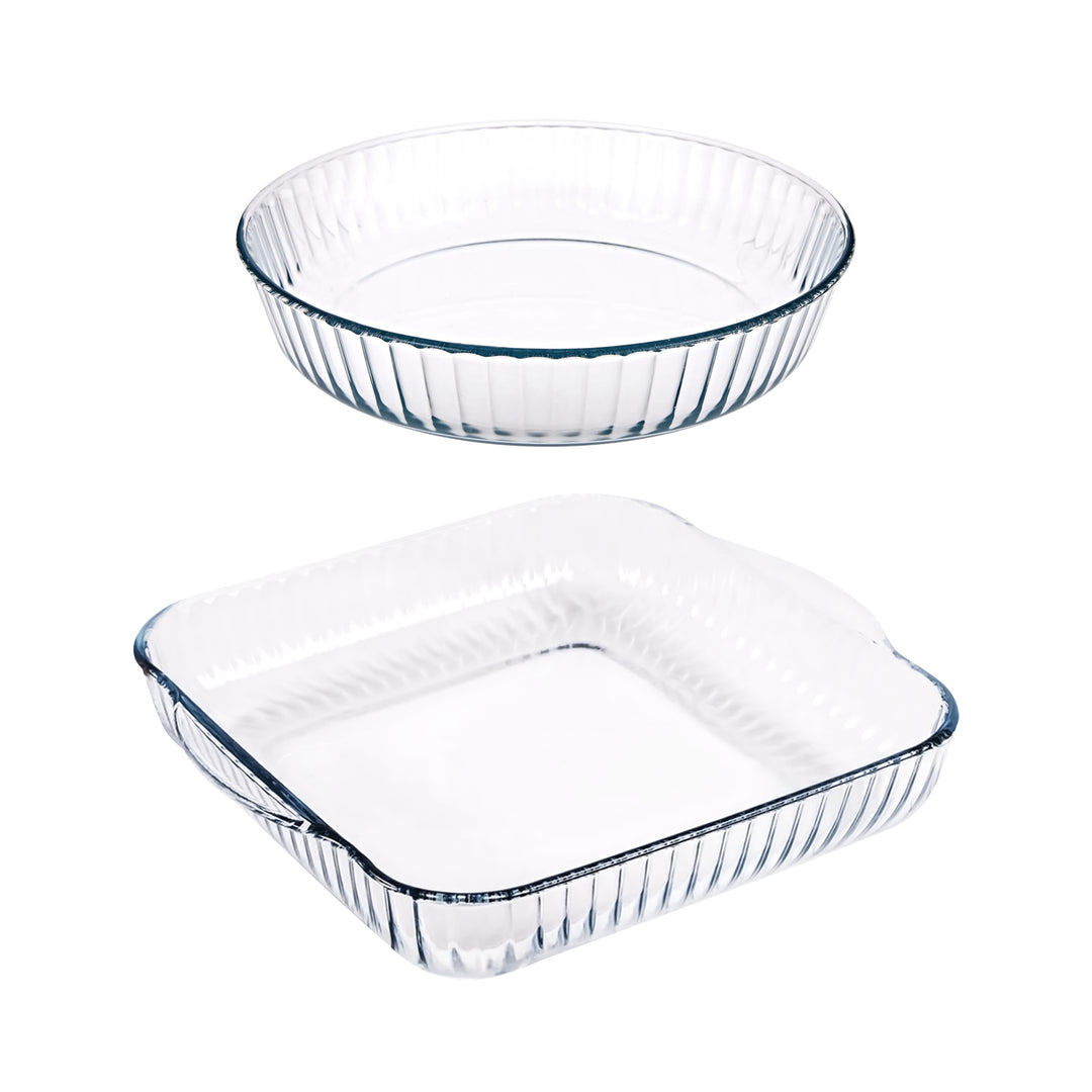 Set 2 plats à four en verre carré 30cm + rond 24cm