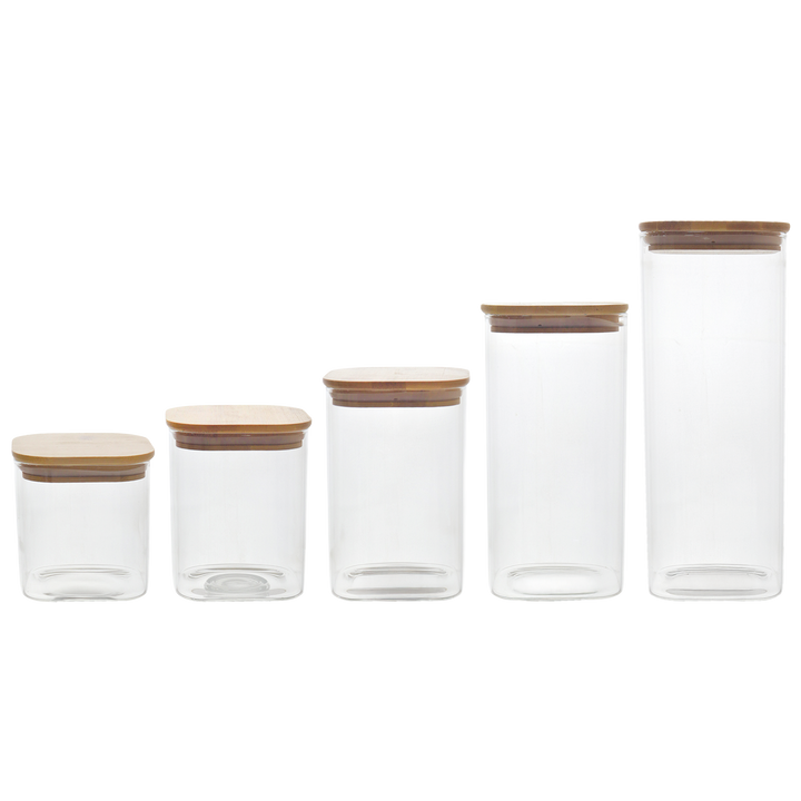Set 5 bocaux en verre 10,50cm + 12cm + 15cm + 20cm + 25,50cm