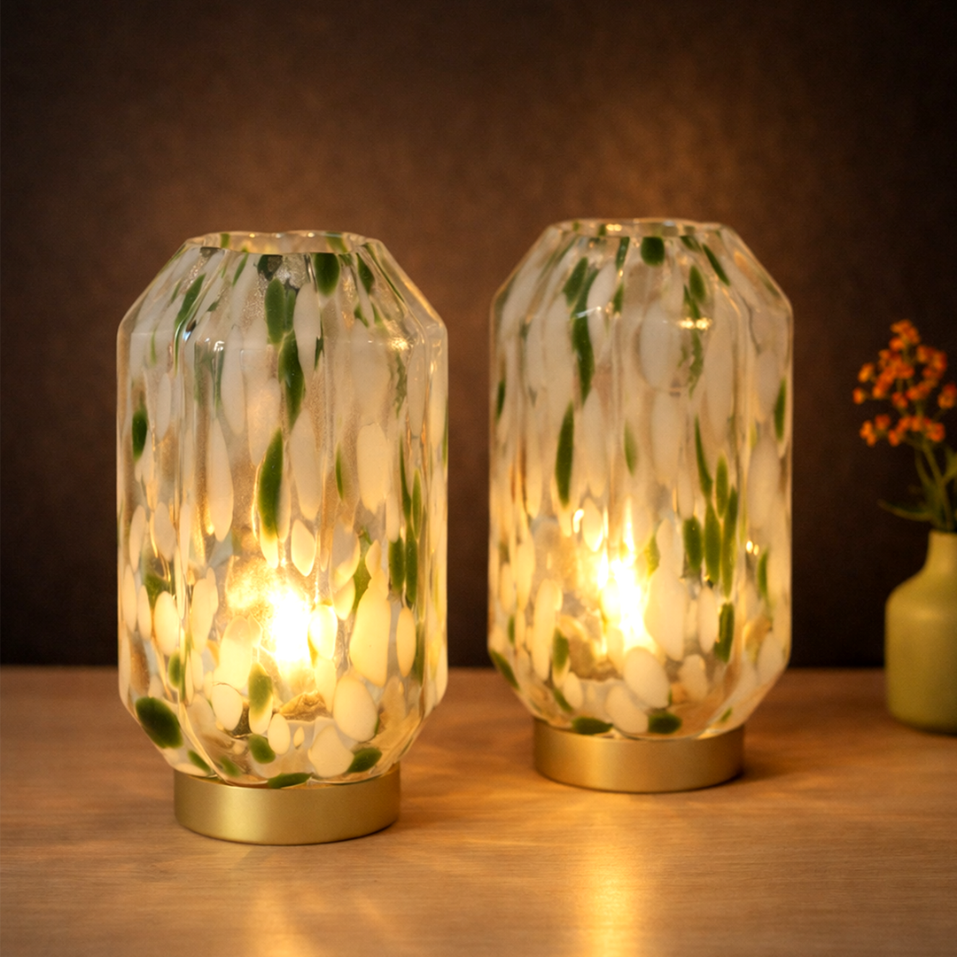 Set 2 Lampes Décoratives en Verre Vert 27cm
