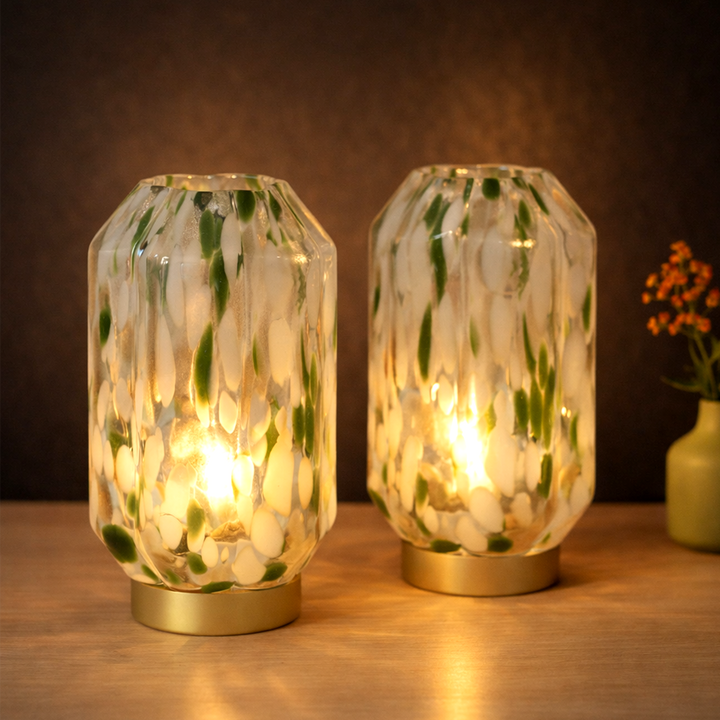 Set 2 Lampes Décoratives en Verre Vert 27cm