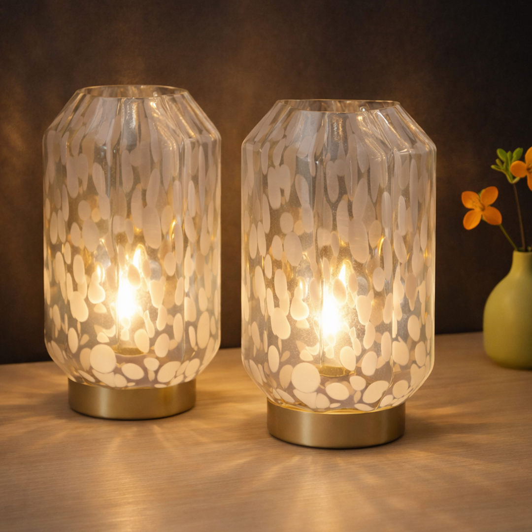 Set 2 Lampes Décoratives en Verre Doré/Blanc 27cm