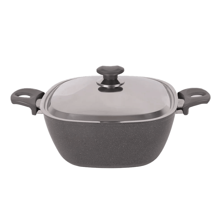 Marmite carrée en granite 28cm Couvercle Inox - Saga Cuisine