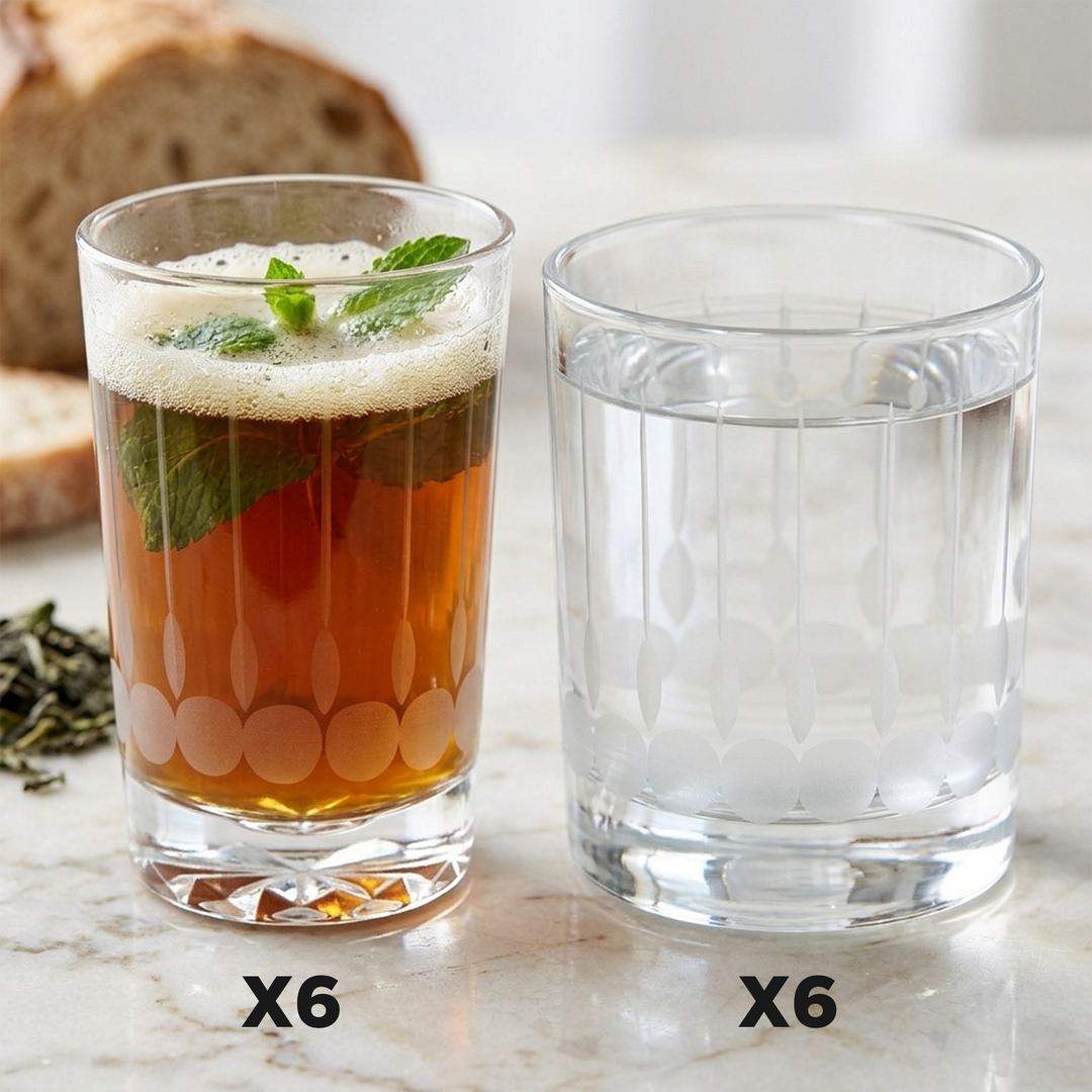 Set 6 verres à thé + 6 verres à eau/jus gravés modèle 3