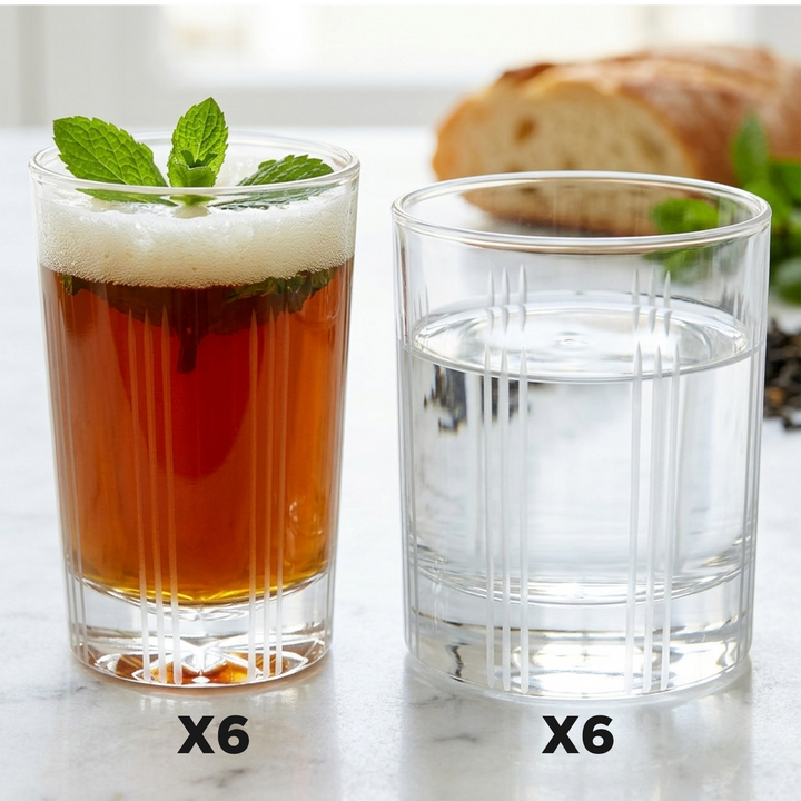Set 6 verres à thé + 6 verres à eau/jus gravés modèle 2