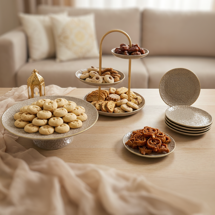 Set Présentoir 3NIV + 6 Assiettes 17cm + Plat à Pied 32cm Marron