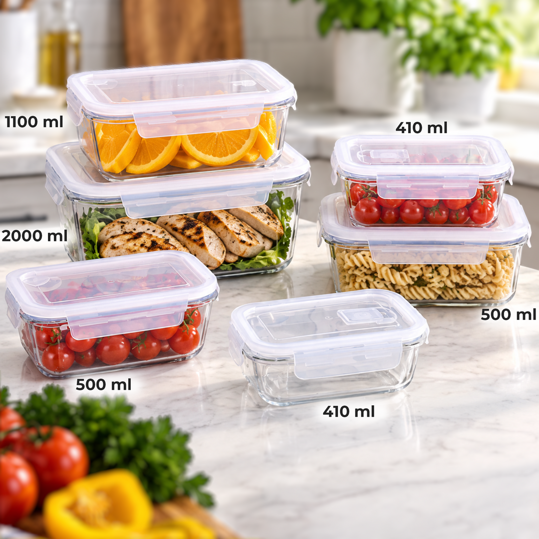 Set 6 boîtes en verre 2x410ML + 2x500ML + 1100ML + 2000ML