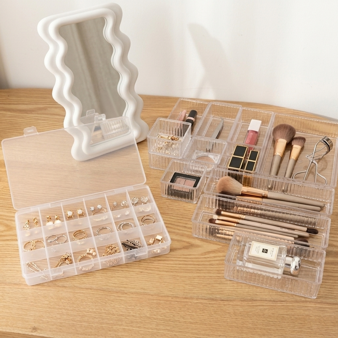 Set miroir 33cm + 2 organisateurs 18 compartiments + organisateur tiroir 12pcs