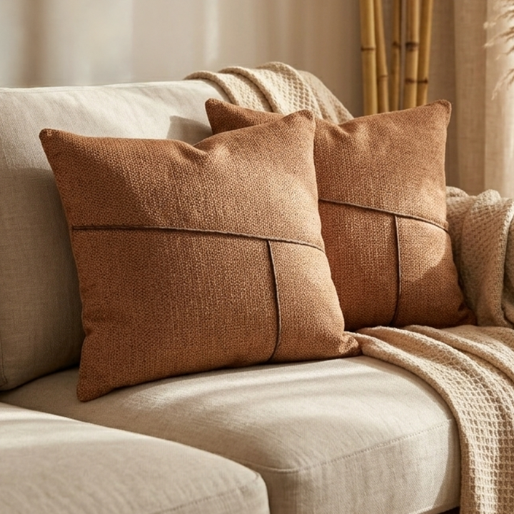 Set 2 coussins beige marron 45x45cm