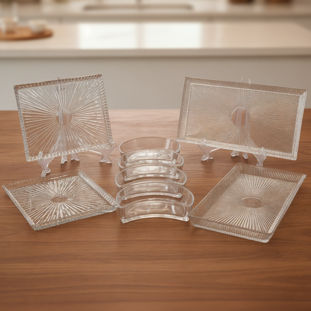 Set 4 plats rectangulaires 34cm + 24cm + 4 saladiers forme lune 17cm