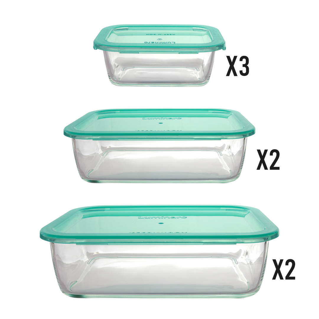Set 7 boîtes en verre rectangulaires 3x380ML + 2x1220ML + 2x1970ML