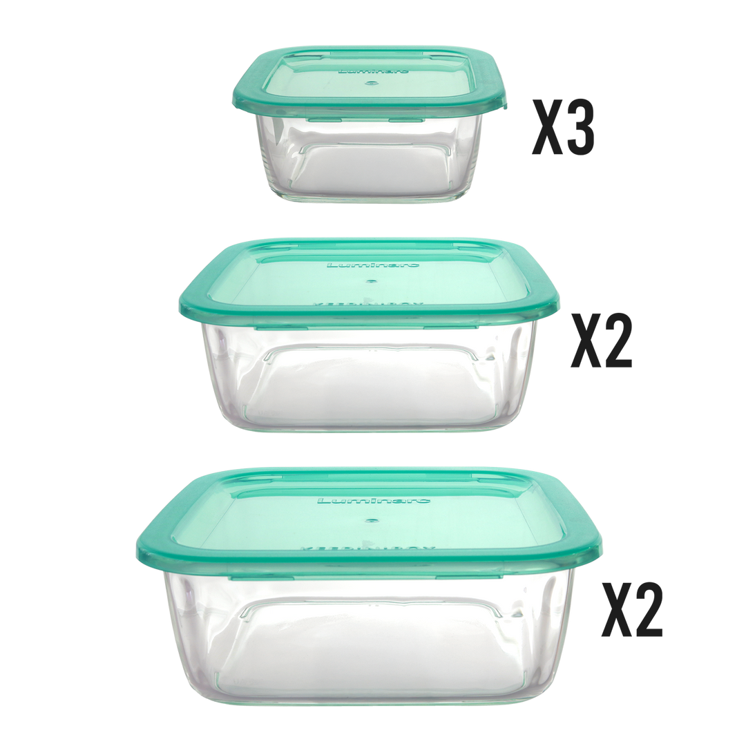 Set 7 boîtes en verre carrées 3x380ML + 2x760ML + 2x1220ML