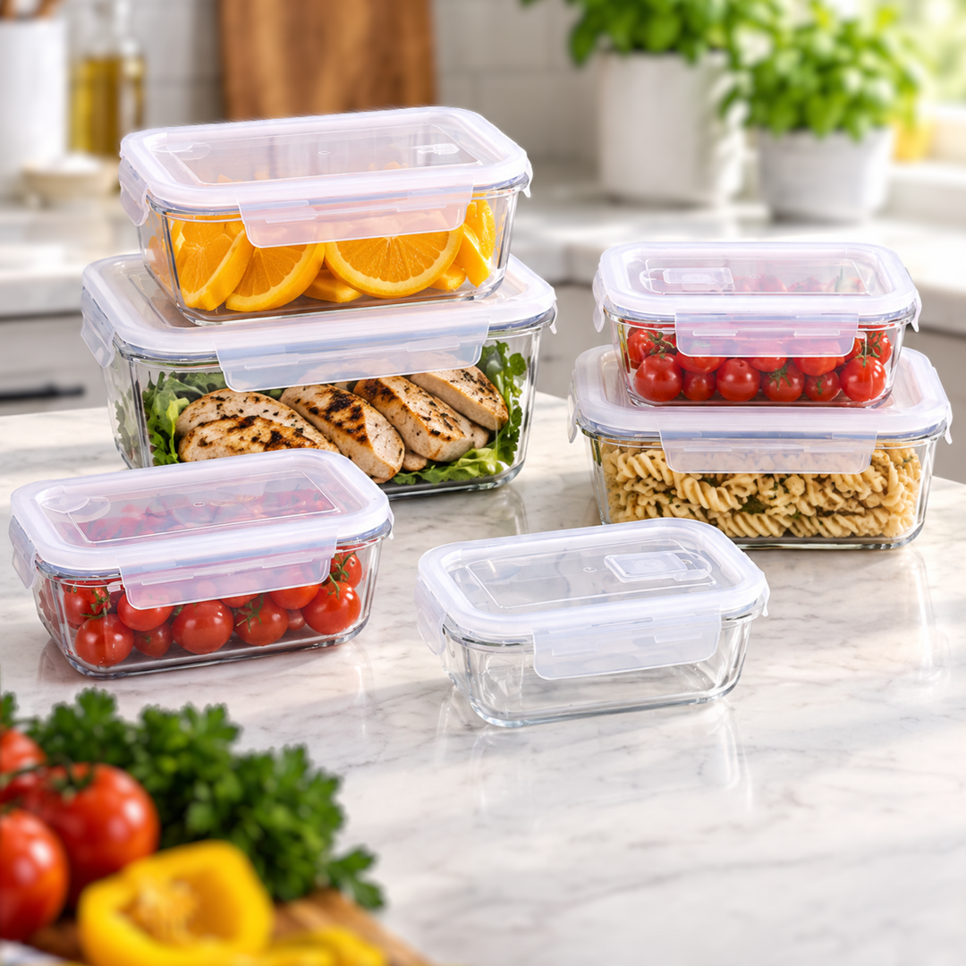 Set 6 boîtes en verre 2x410ML + 2x500ML + 1100ML + 2000ML