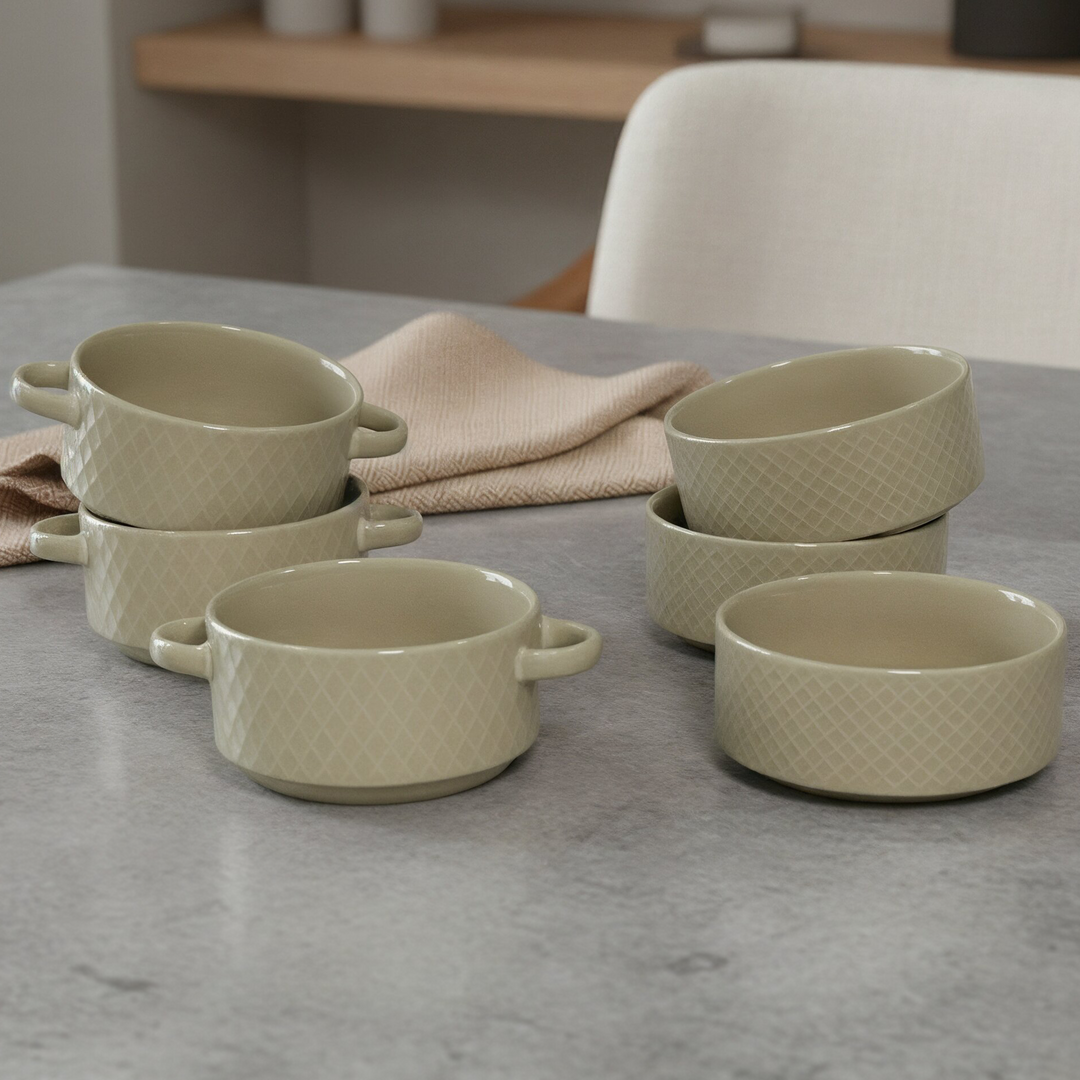 Set 3 bols avec anses 14cm + 3 bols 15cm en céramique