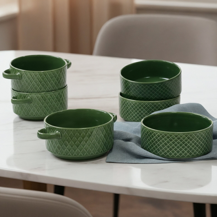 Set 3 bols avec anses 14cm + 3 bols 15cm en céramique