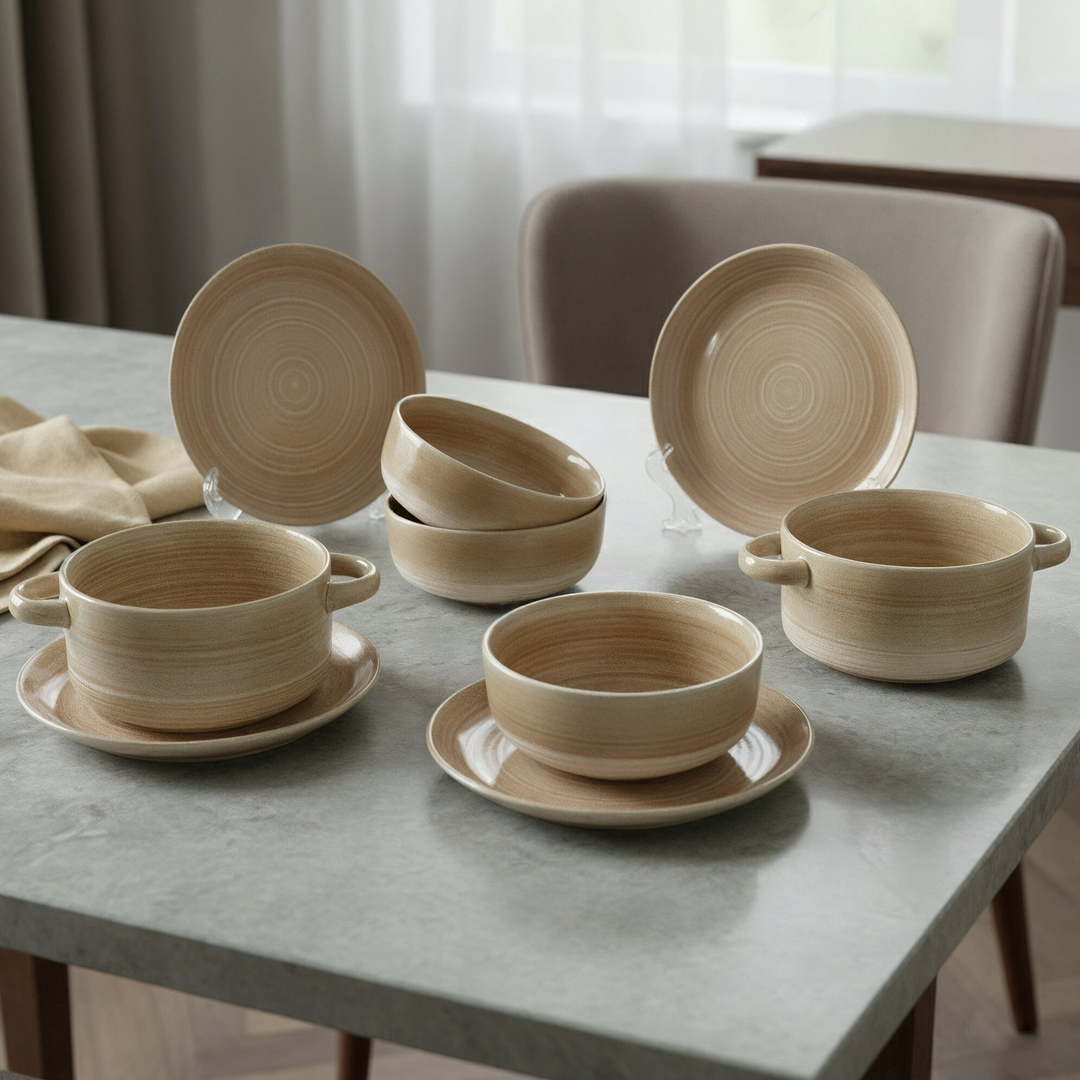 Set 3 assiettes 20cm + 3 bols 15cm + 2 bols avec anses 15cm en céramique