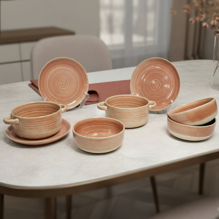 Set 3 assiettes 20cm + 3 bols 15cm + 2 bols avec anses 15cm en céramique