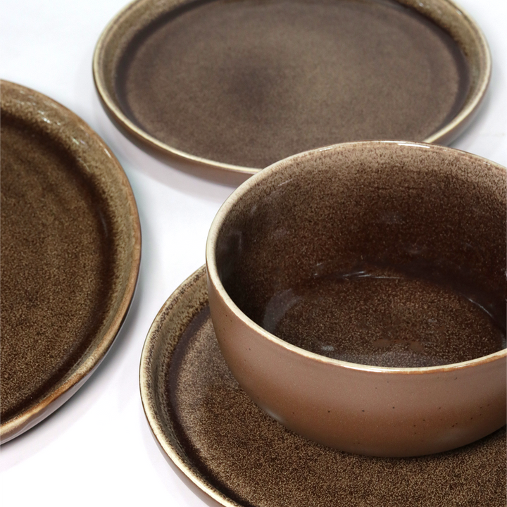 Set 3 assiettes 21cm + plats ovale 28cm + 3 bols 15cm en céramique