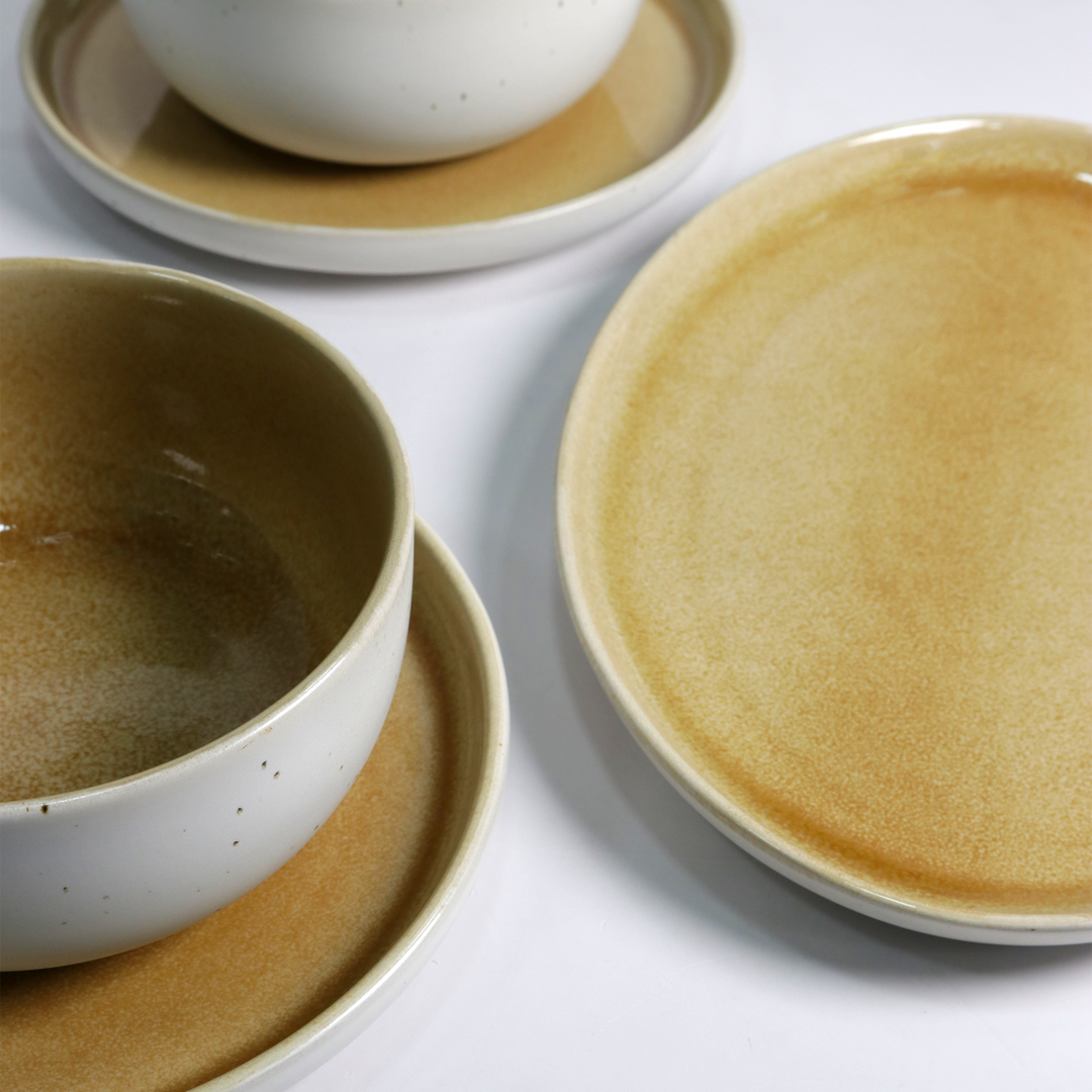 Set 3 assiettes 21cm + plats ovale 28cm + 3 bols 15cm en céramique